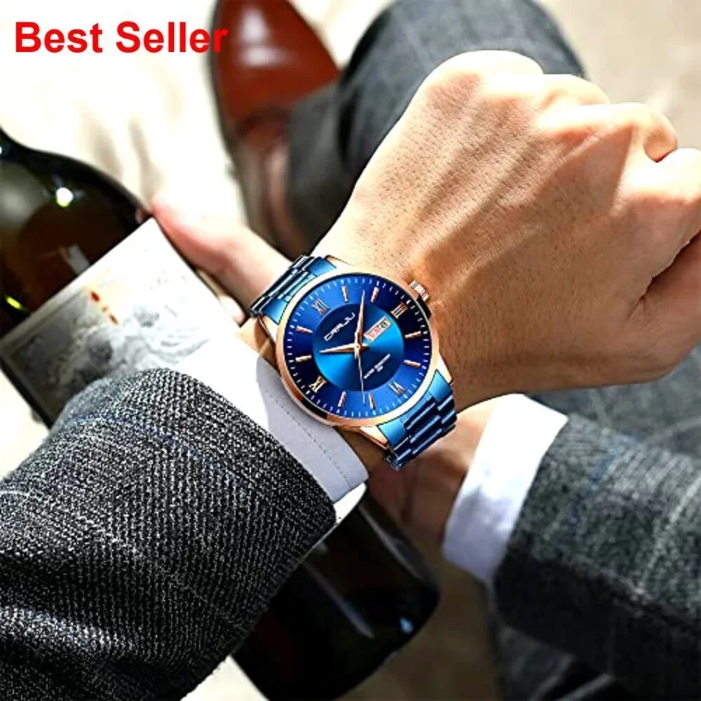 Stainless Steel Chronograph Watch for Men Business Casual
